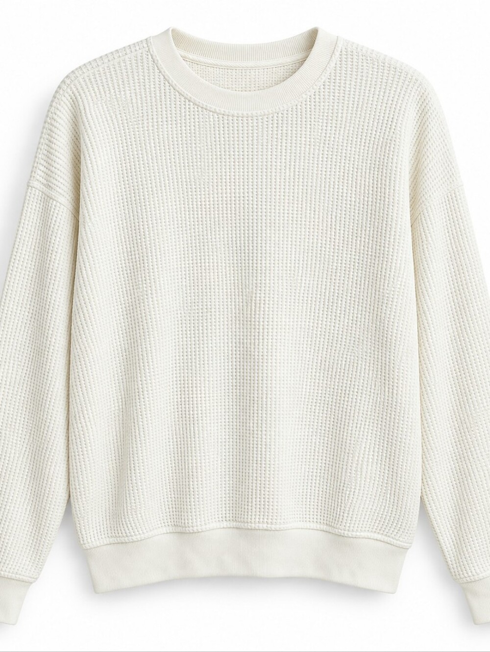 Original Use Men’s Cream Navy Waffle Knit Crewneck Sweatshirt M XL Minimalist